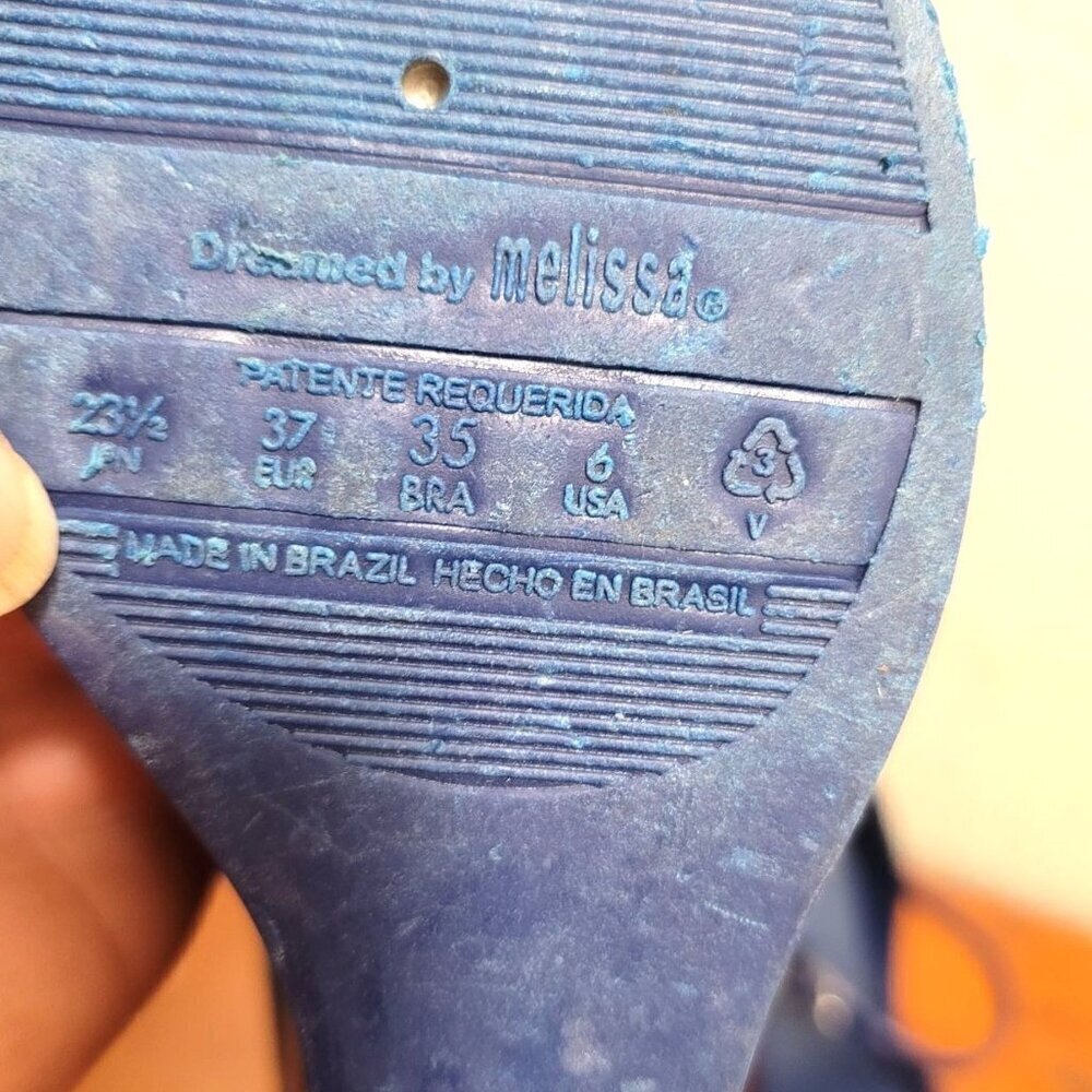 Melissa Blue Wedge Sandals with Striped Heel - Picture 11 of 12